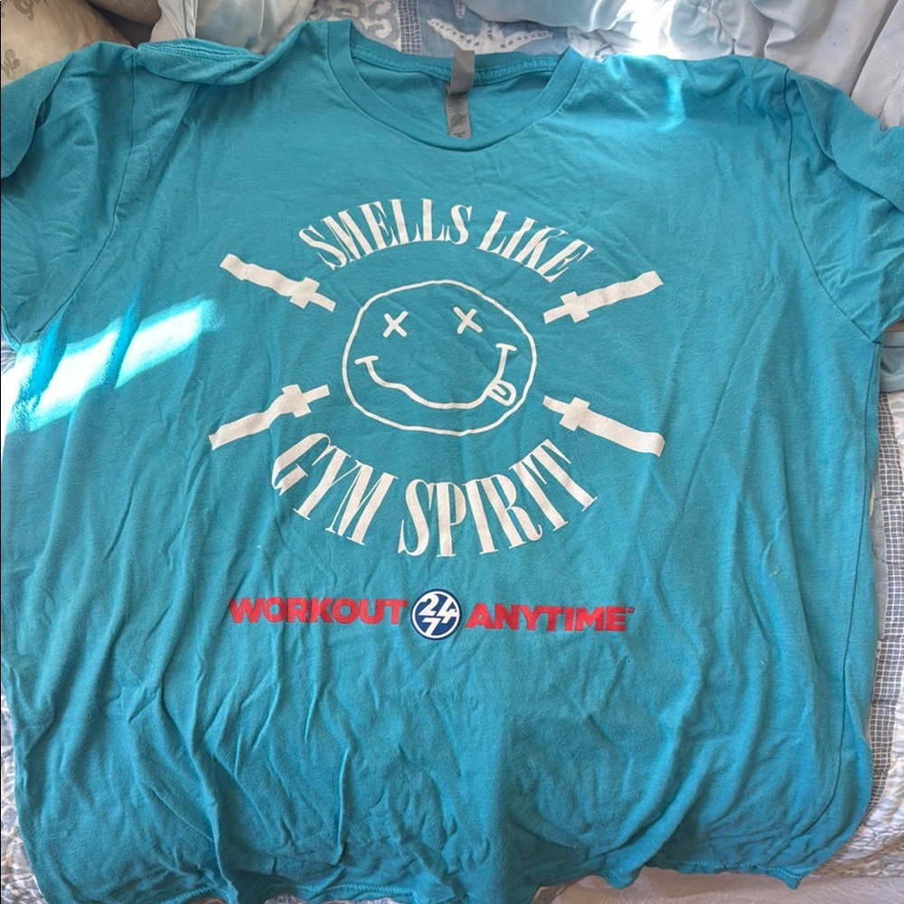 Blue and White Short Sleeve Graphic Tee